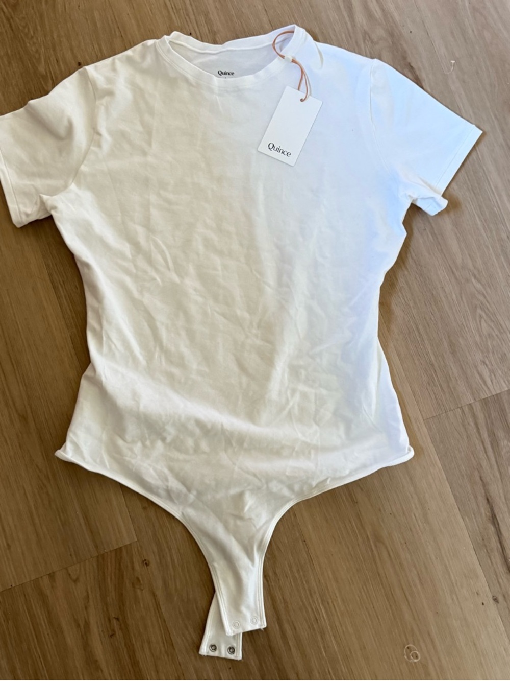 Quince Stretch Cotton Jersey Short Sleeve Bodysuit Sz S White NEW - Picture 2 of 2